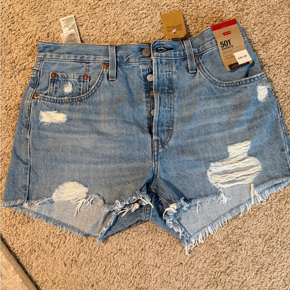 Levi's Light Blue Distressed 501 Denim Cutoff Shorts